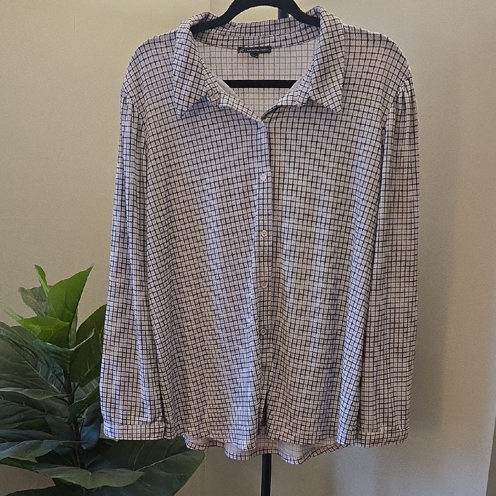 Adrianna Papell Women's Checkered Dress Shirt Top Button Down Blouse XL